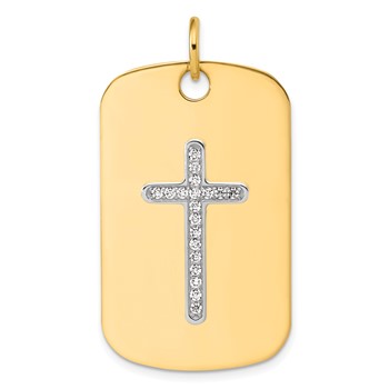14K Yellow 40X24 Dog Tag 14K White; 14x24MM Cross;  19-1.5MM CZ Mounting