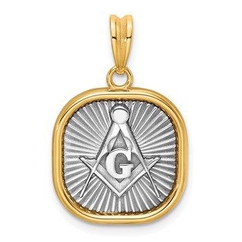 14K Two-tone IBGoodman Polished Square Masonic Compass Pendant