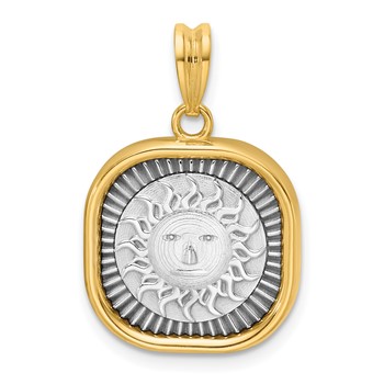 14K Two-tone IBGoodman Polished Square Masonic Sun Pendant