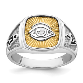 14K Two-tone IBGoodman Men's Black Enamel Masonic Eye Ring