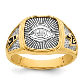 14K Two-tone IBGoodman Men's Black Enamel Masonic Eye Ring