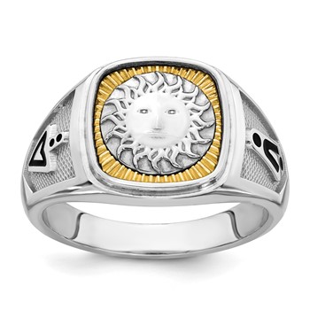 14K Two-tone IBGoodman Men's Black Enamel Sun Masonic Ring