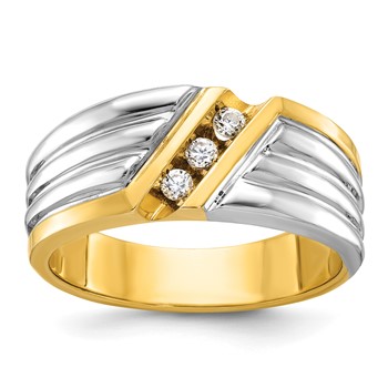 IBGoodman 14k Two-tone Men's Polished and Grooved 3-Stone Ring Mounting