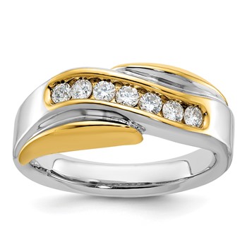 IB Goodman 14k Two-tone Mens Polished and Grooved Curved 7-Stone Ring Mounting