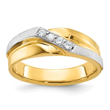 IBGoodman 14k Two-tone Men's Polished Satin and Grooved 4-Stone Ring Mounting