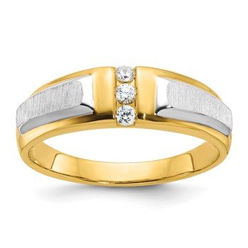 IBGoodman 14k Two-tone 1/8 carat Lab Grown Diamond VS/SI+ G+ Complete Polished and Satin Men's Three Stone Ring