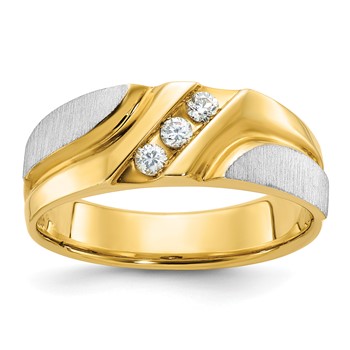 IBGoodman Two-tone 1/6 carat Lab Grown Diamond VS/SI+ G+ Complete Polished Satin and Grooved Men's Ring