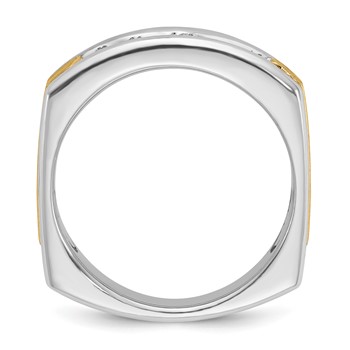 IBGoodman 14k Two-tone Men's Polished Satin and Grooved 5-Stone Square Ring Mounting — alternate view