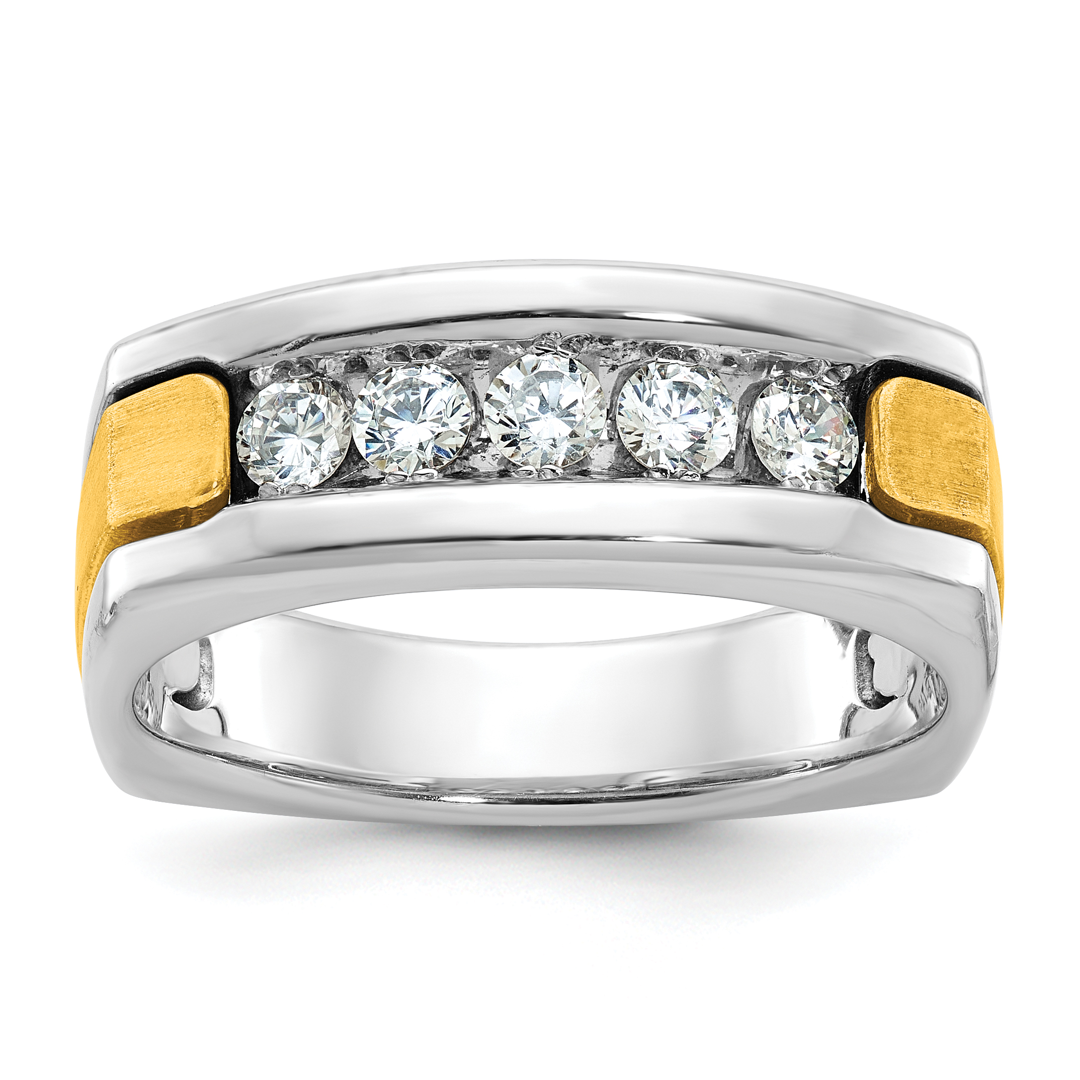 10k White Gold Men's Polished Satin and Grooved Ring