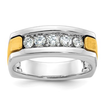 IBGoodman 14k Two-tone Men's Polished Satin and Grooved 5-Stone Square Ring Mounting