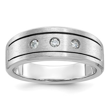 IB Goodman 14k White Gold Mens Polished and Satin 3-Stone Diamond Ring Mounting