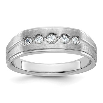 IBGoodman 14k White Gold Men's Polished Satin and Grooved 5-Stone Ring Mounting