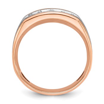 IBGoodman 14k White and Rose Gold Men's Polished Satin and Grooved 5-Stone Ring Mounting — alternate view