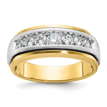 IBGoodman 14k Two-tone Men's Polished Satin and Grooved 7-Stone Ring Mounting