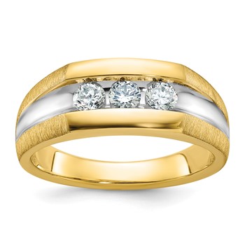 IB Goodman 14k Mens Polished Satin and Grooved 3-Stone Ring Mounting