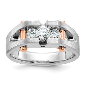 IBGoodman 14k White and Rose Gold Men's Polished Satin and Cut-Out 3-Stone Ring Mounting
