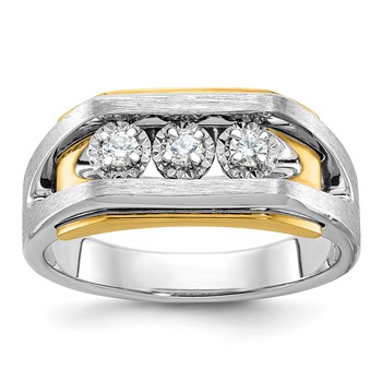 IBGoodman 14k Two-tone Men's Polished Satin and Cut-Out 3-Stone 1/3 Carat AA Quality Diamond Ring