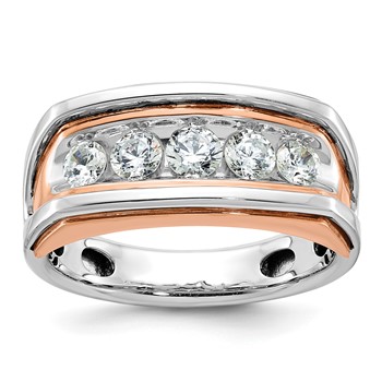 IB Goodman 14k White and Rose Gold Mens Polished Channel-set 5-Stone Ring Mounting