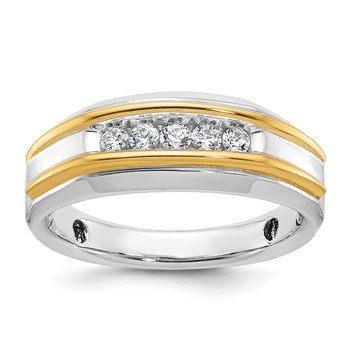 14k Two-Tone Gold 1/4 ctw Men's Polished 5-stone Diamond Ring