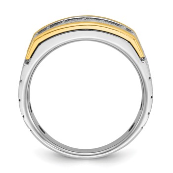 IBGoodman 14k Two-tone Men's Polished Satin and Grooved Square 5-Stone Ring Mounting — alternate view