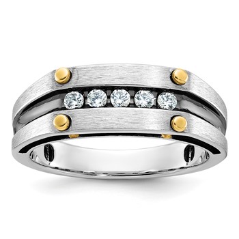 IBGoodman 10k Two-tone Men's Polished Satin and Grooved 5-Stone Ring Mounting
