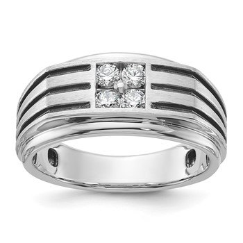 IBGoodman 14k White Gold with Black Rhodium 1/3 carat Lab Grown Diamond VS/SI+ G+ Complete Polished and Grooved Men's Ring