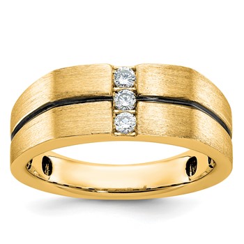 10k IBGoodman Men's Satin and Grooved 3-Stone Ring Mounting