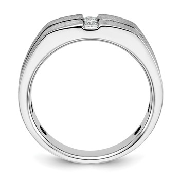 IBGoodman 14k White Gold Satin and Grooved Three Stone Men's Ring Mounting — alternate view