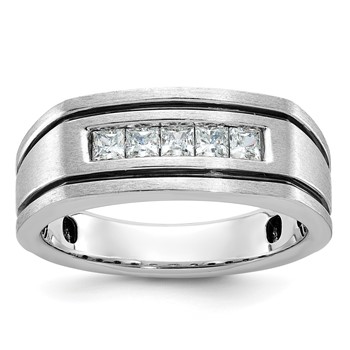 IBGoodman 14k White Gold Men's Polished Satin and Grooved Square 5-Stone Ring Mounting