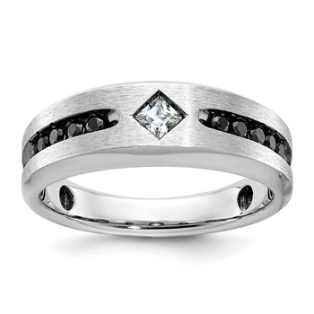 IBGoodman 14k White Gold Men's Polished Satin and Grooved Square Stone Center Ring Mounting