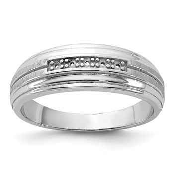 IBGoodman 14k White Gold Men's Polished Satin and Grooved 5-Stone Ring Mounting