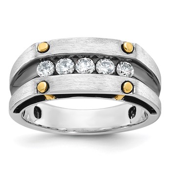 IBGoodman 10k Two-tone Men's Polished Satin and Grooved 5-Stone Ring Mounting