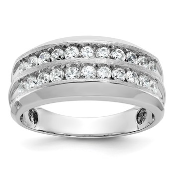 IBGoodman 14k White Gold Men's Polished Satin and Grooved 2-Row Ring Mounting