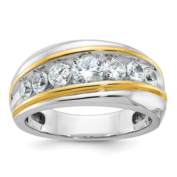 IBGoodman 14k Two-tone Men's Polished and Grooved 7-Stone Ring Mounting