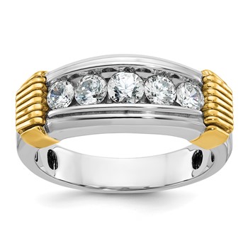 IBGoodman 14k Two-tone Men's Polished and Textured 5-Stone Ring Mounting