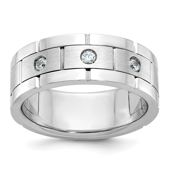 14K White Gold Brushed & Polished 3 Stone Diamond Men's Band 14K White Gold Brushed & Polished 3 Stone Diamond Men's Band