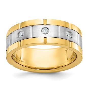 IBGoodman 10k Two-tone Men's Polished Satin and Grooved 3-Stone Ring Mounting