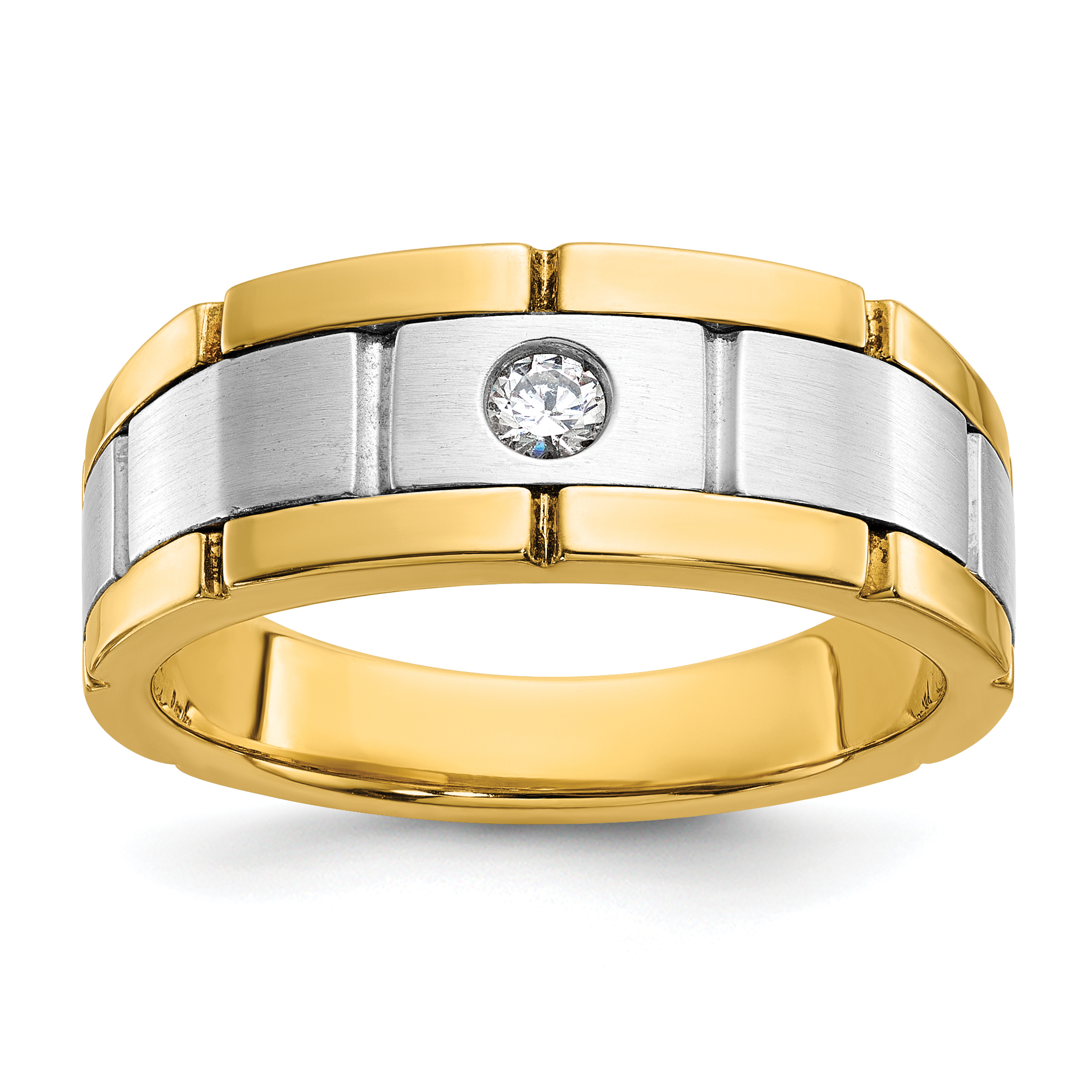 10k White Gold Men's Polished Satin and Grooved Ring