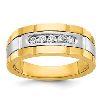 IBGoodman 14k Two-tone Men's Polished and Grooved 5-Stone Ring Mounting