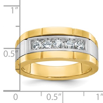 IBGoodman 14k Two-tone Men's Polished and Satin 5-Stone 1/2 Carat AA Quality Diamond Ring — alternate view