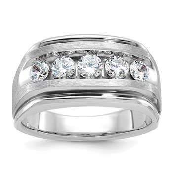 14kw IBGoodman Men's Polished Satin and Grooved 5-Stone Ring Mtg