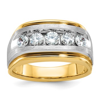 IBGoodman 14k Men's Polished Satin and Grooved 5-Stone Ring Mounting