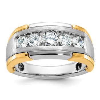 IBGoodman 14k Two-tone Men's Polished Satin and Grooved 5-Stone Ring Mounting