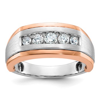 IB Goodman 14k White and Rose Gold Mens Polished Satin and Grooved 5-Stone Ring Mounting