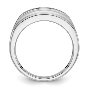 IBGoodman 14k White Gold Men's Polished Satin and Grooved 5-Stone Ring Mounting — alternate view