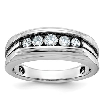 IBGoodman 14k White Gold Men's Polished Satin and Grooved 5-Stone Ring Mounting