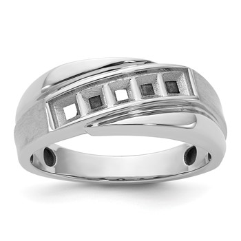 IB Goodman 14k White Gold Polished Satin and Grooved 5-Stone Mens Ring Mounting
