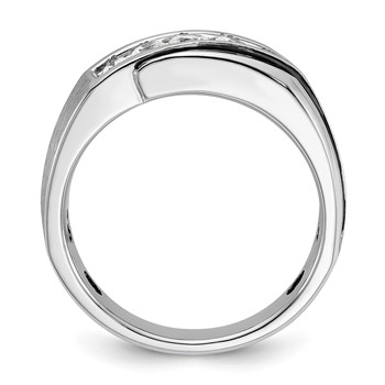 IBGoodman 14k White Gold with Black Rhodium 1/2 carat Lab Grown Diamond VS/SI+ G+ Complete Polished Satin and Grooved Men's Ring — alternate view