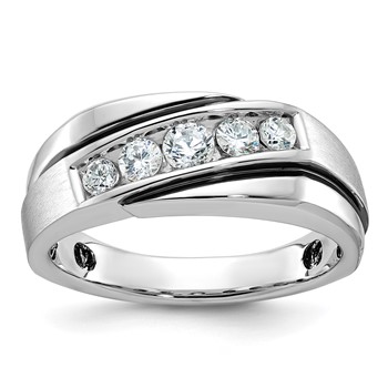 IBGoodman 14k White Gold with Black Rhodium 1/2 carat Lab Grown Diamond VS/SI+ G+ Complete Polished Satin and Grooved Men's Ring