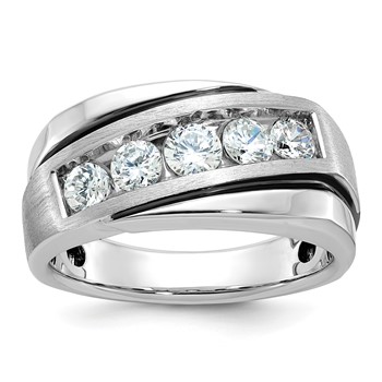 10k White Gold Men's Polished Satin and Grooved Ring Mounting